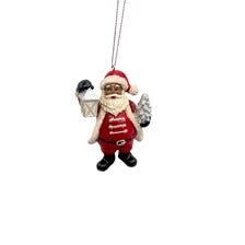 African American Santa Hanging Ornament With Lantern & Tree By Kurt Adler 3.75" Hand-Painted Christmas Decoration sold separately