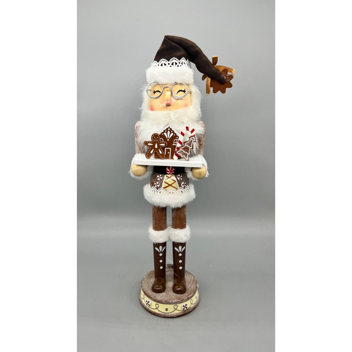 15” Hand Decorated Gingerbread Baker Christmas Nutcracker with Cookie Tray & Glasses