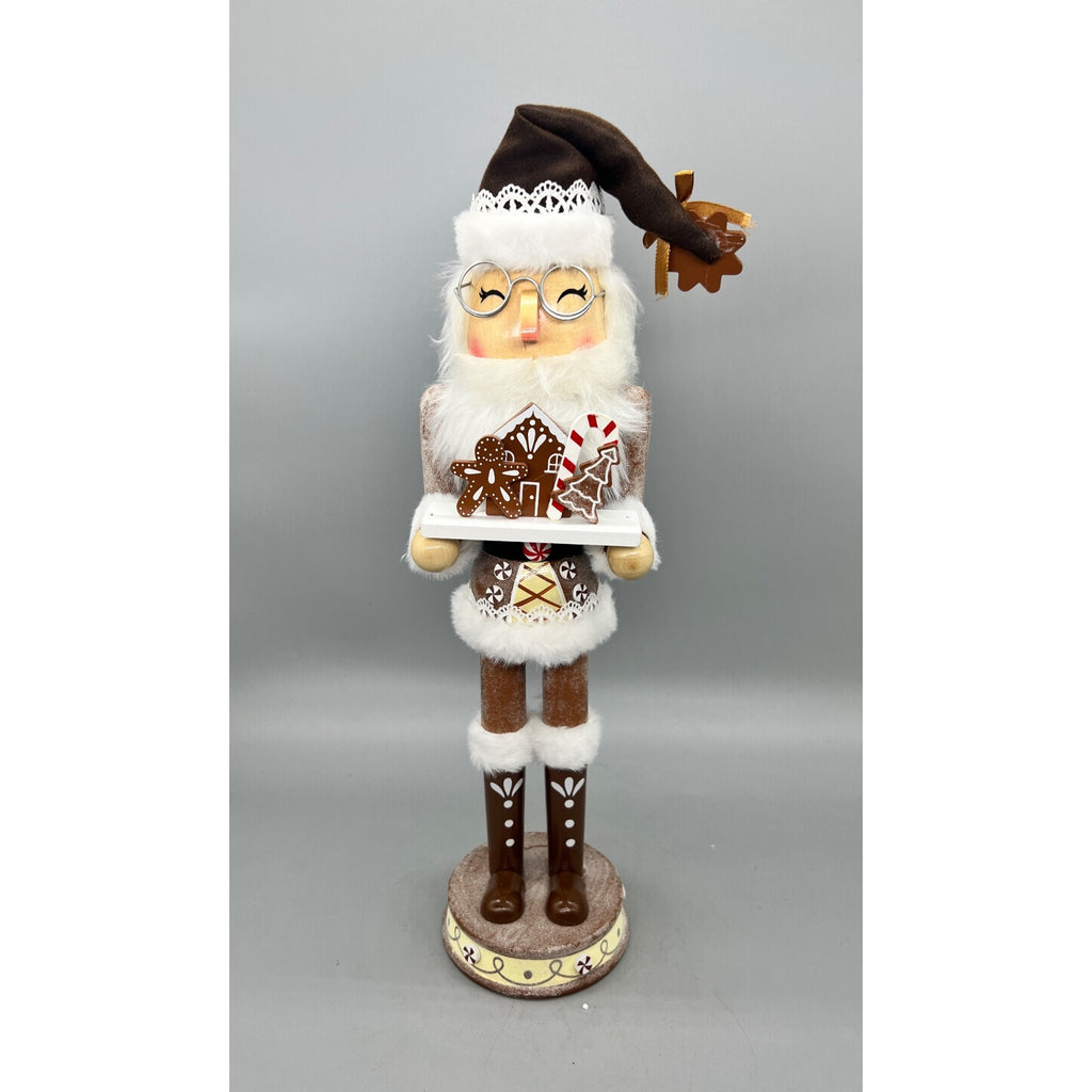15” Hand Decorated Gingerbread Baker Christmas Nutcracker with Cookie Tray & Glasses