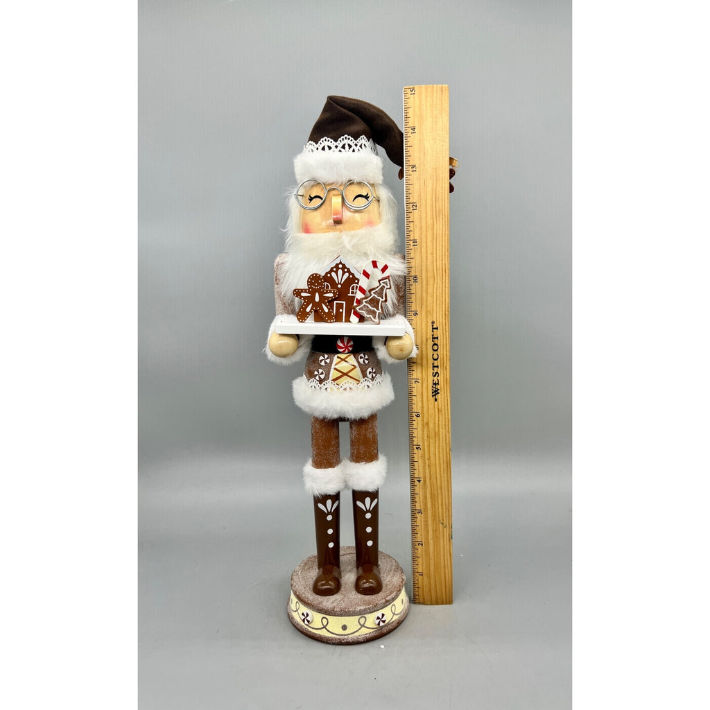 15” Hand Decorated Gingerbread Baker Christmas Nutcracker with Cookie Tray & Glasses