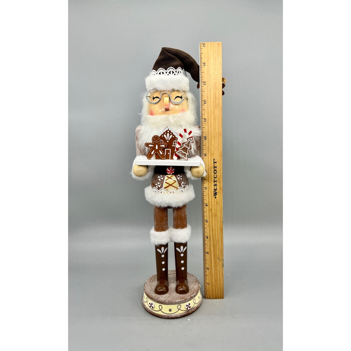 15” Hand Decorated Gingerbread Baker Christmas Nutcracker with Cookie Tray & Glasses