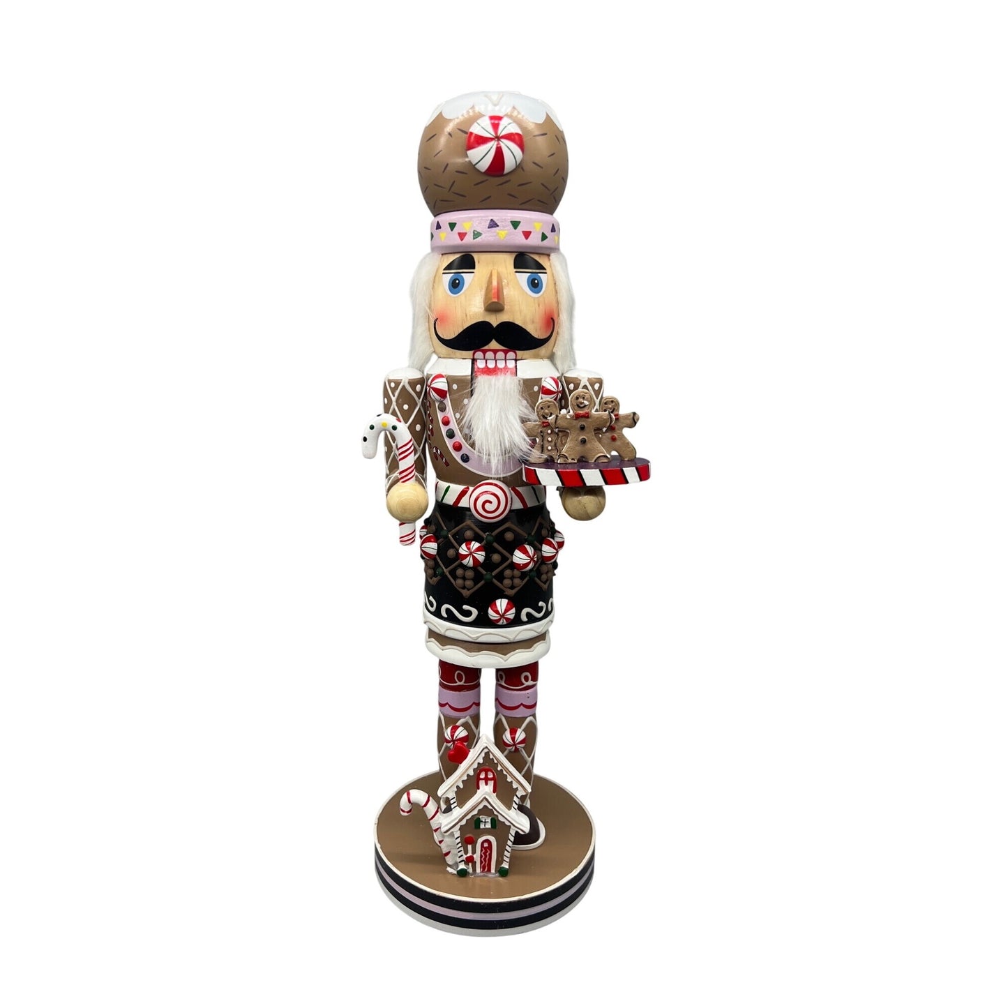 Kurt Adler 18" Gingerbread Nutcracker With Candy Cane Gumdrops & Gingerbread House Christmas Holiday Decor