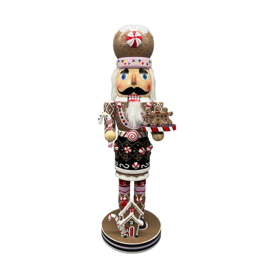 Kurt Adler 18" Gingerbread Nutcracker With Candy Cane Gumdrops & Gingerbread House Christmas Holiday Decor