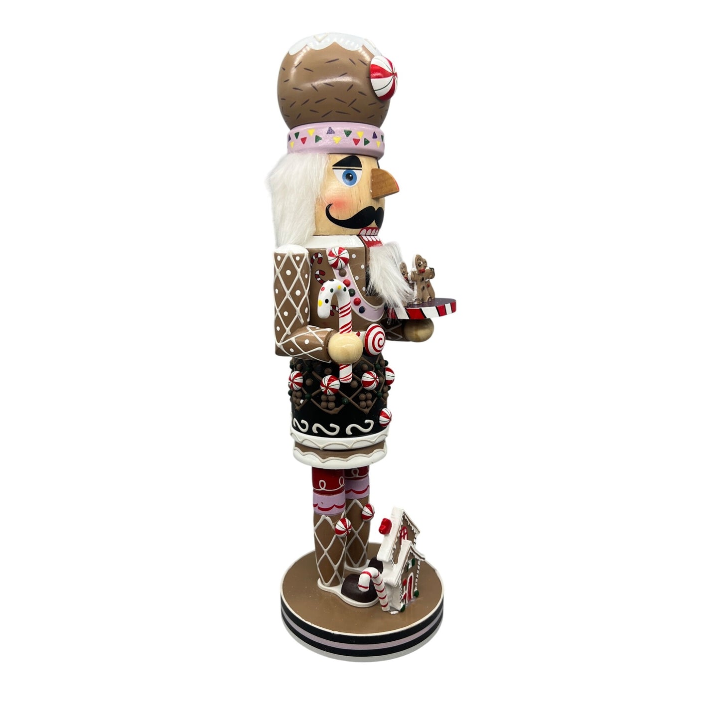 Kurt Adler 18" Gingerbread Nutcracker With Candy Cane Gumdrops & Gingerbread House Christmas Holiday Decor