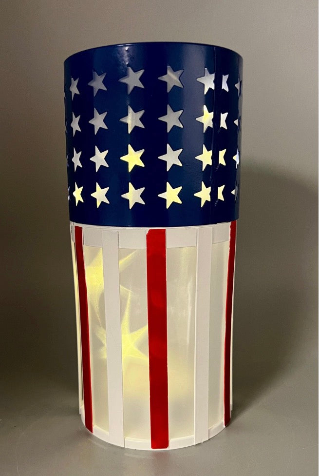 Patriotic LED Lantern Hand Finished 8” Red White Blue Table Decor 4th of July Light