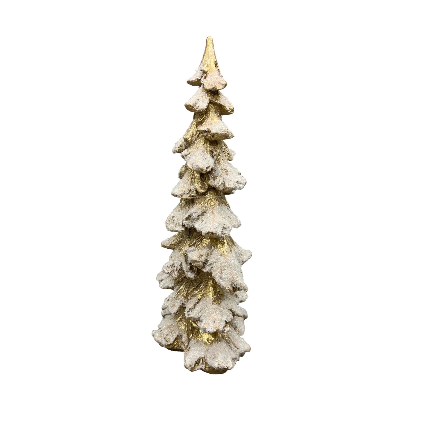 Gold & White Glitter Snowy Christmas Tree Figurine 13.25" Tall Decorative Holiday Accent