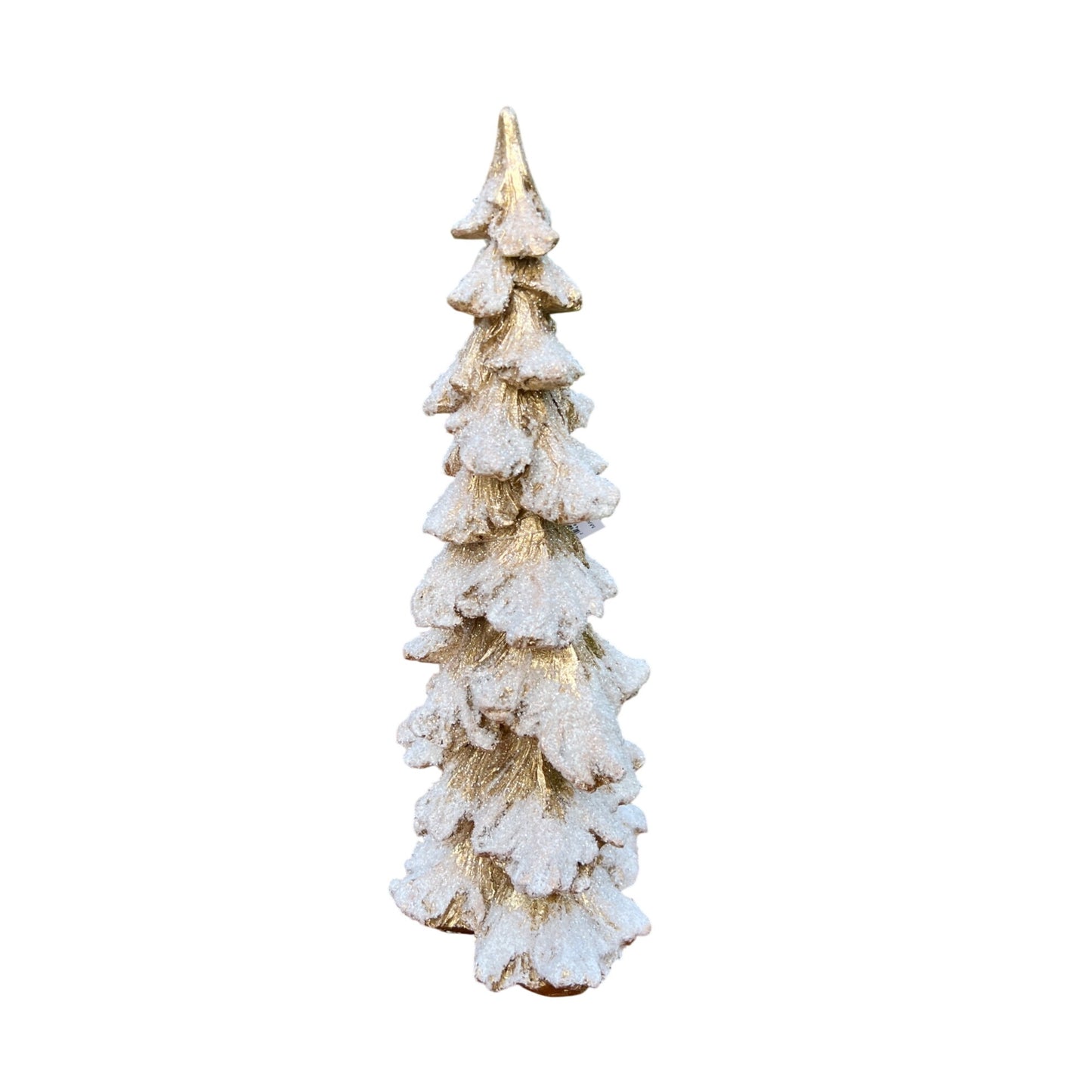 Gold & White Glitter Snowy Christmas Tree Figurine 13.25" Tall Decorative Holiday Accent