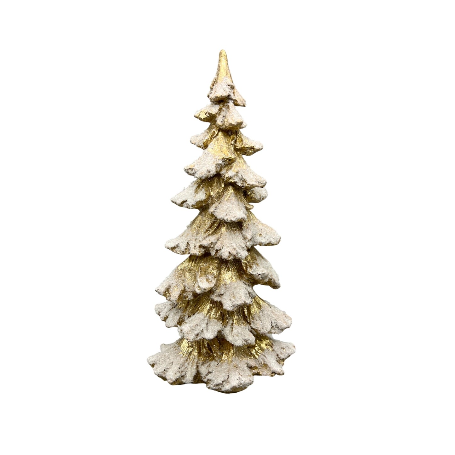 Gold & White Glitter Snowy Christmas Tree Figurine 13.25" Tall Decorative Holiday Accent