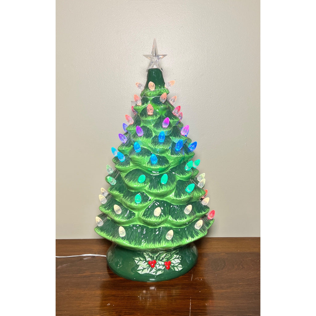 24” Lighted Ceramic Christmas Tree with Color-Changing LED Lights, Remote Control & Timer