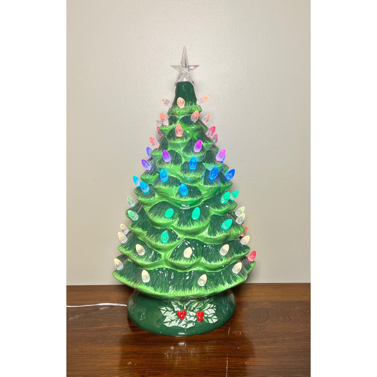 24” Lighted Ceramic Christmas Tree with Color-Changing LED Lights, Remote Control & Timer