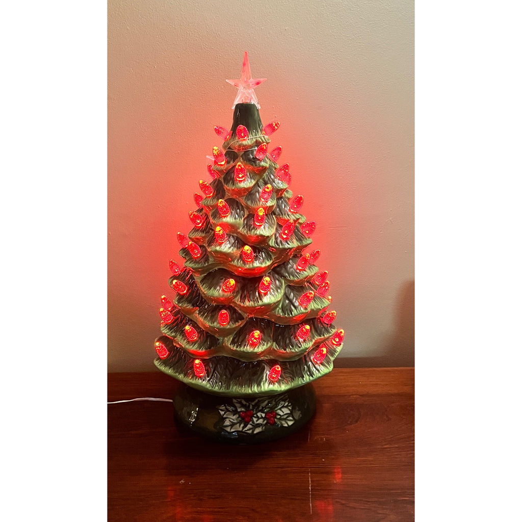 24” Lighted Ceramic Christmas Tree with Color-Changing LED Lights, Remote Control & Timer