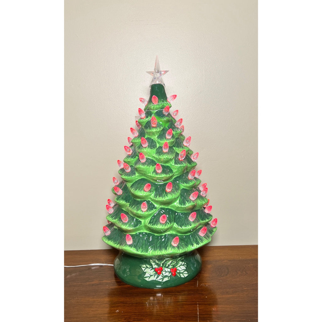 24” Lighted Ceramic Christmas Tree with Color-Changing LED Lights, Remote Control & Timer