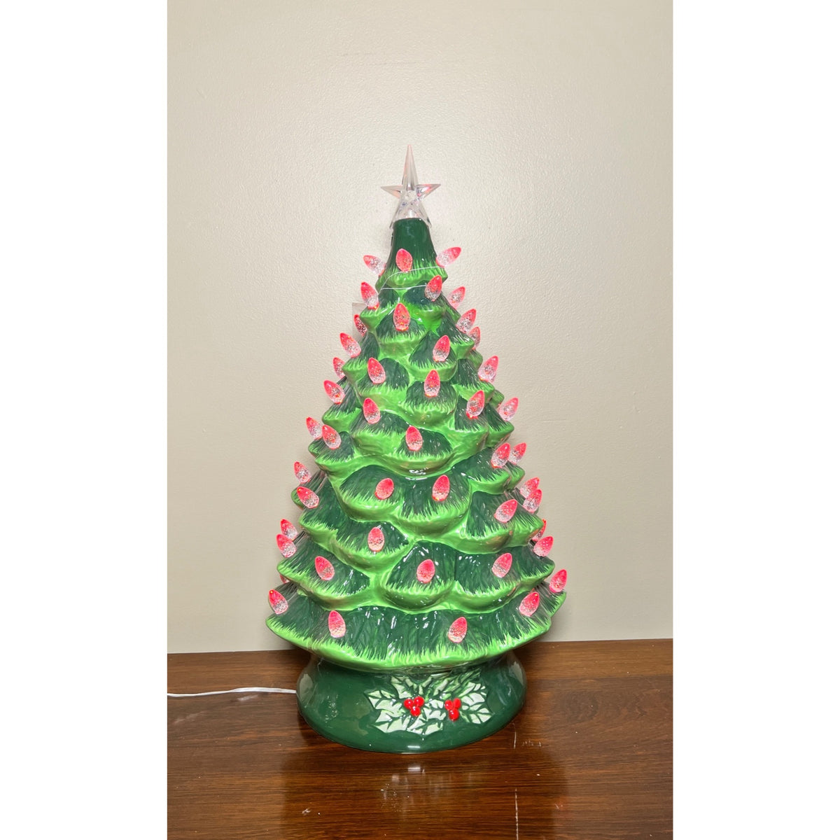 24” Lighted Ceramic Christmas Tree with Color-Changing LED Lights, Remote Control & Timer
