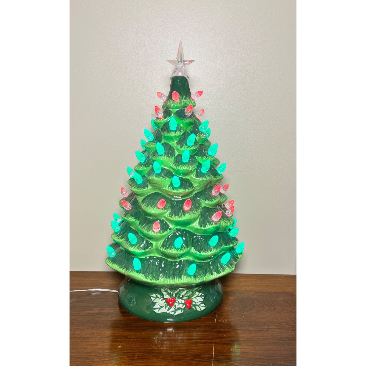 24” Lighted Ceramic Christmas Tree with Color-Changing LED Lights, Remote Control & Timer