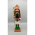 15” African American Nutcracker King with Crown & Staff – Red Green Gold Glitter Christmas Figurine