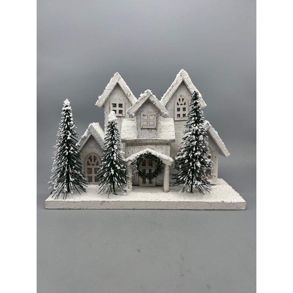 Hand Decorated Rustic Lighted Snowy Christmas Village House with LED Lights,