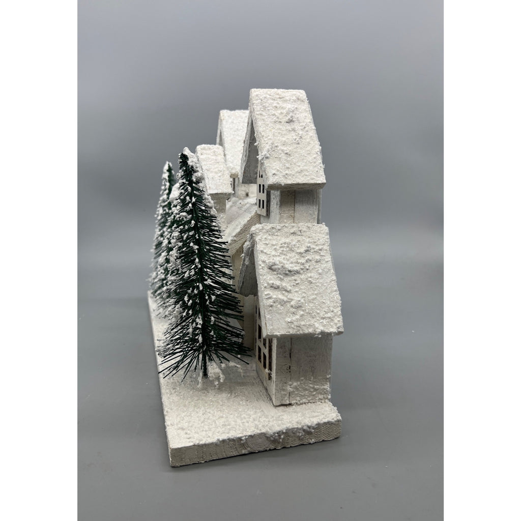 Hand Decorated Rustic Lighted Snowy Christmas Village House with LED Lights,
