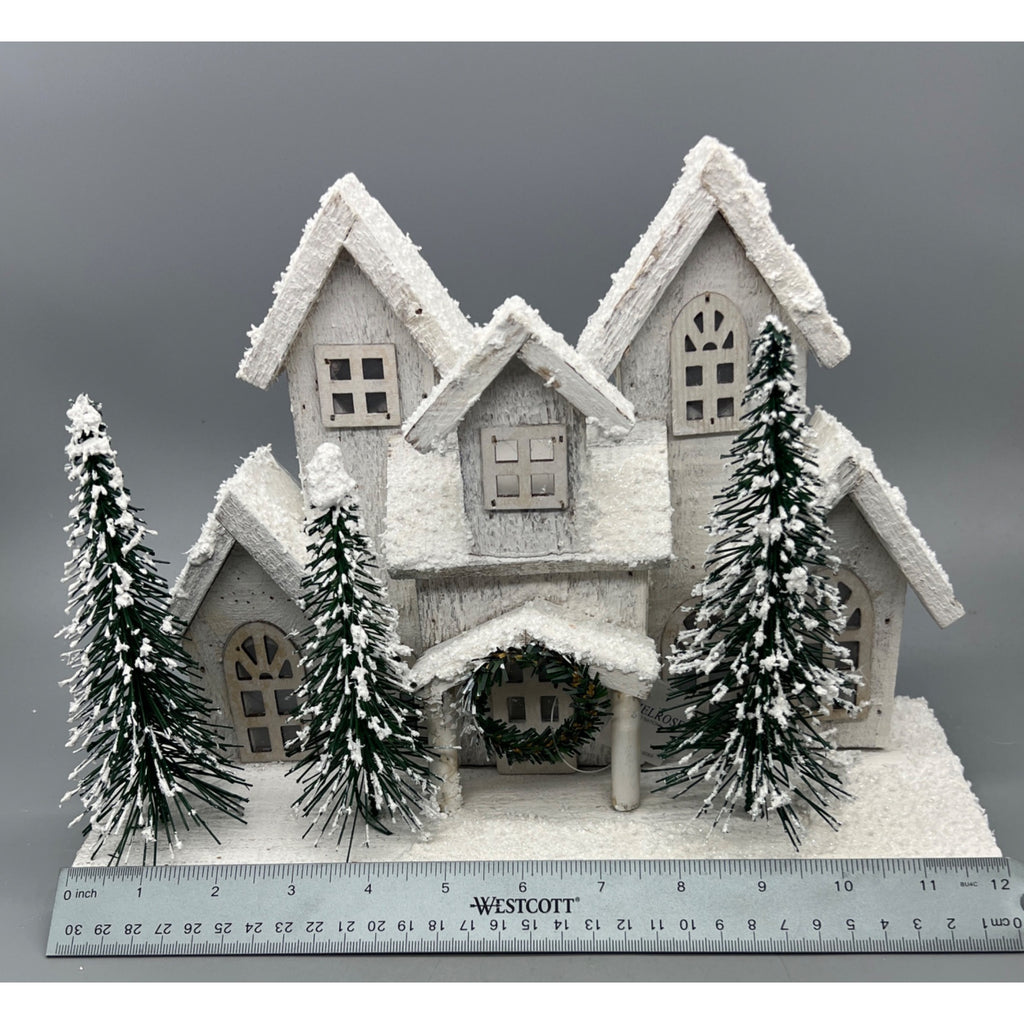 Hand Decorated Rustic Lighted Snowy Christmas Village House with LED Lights,