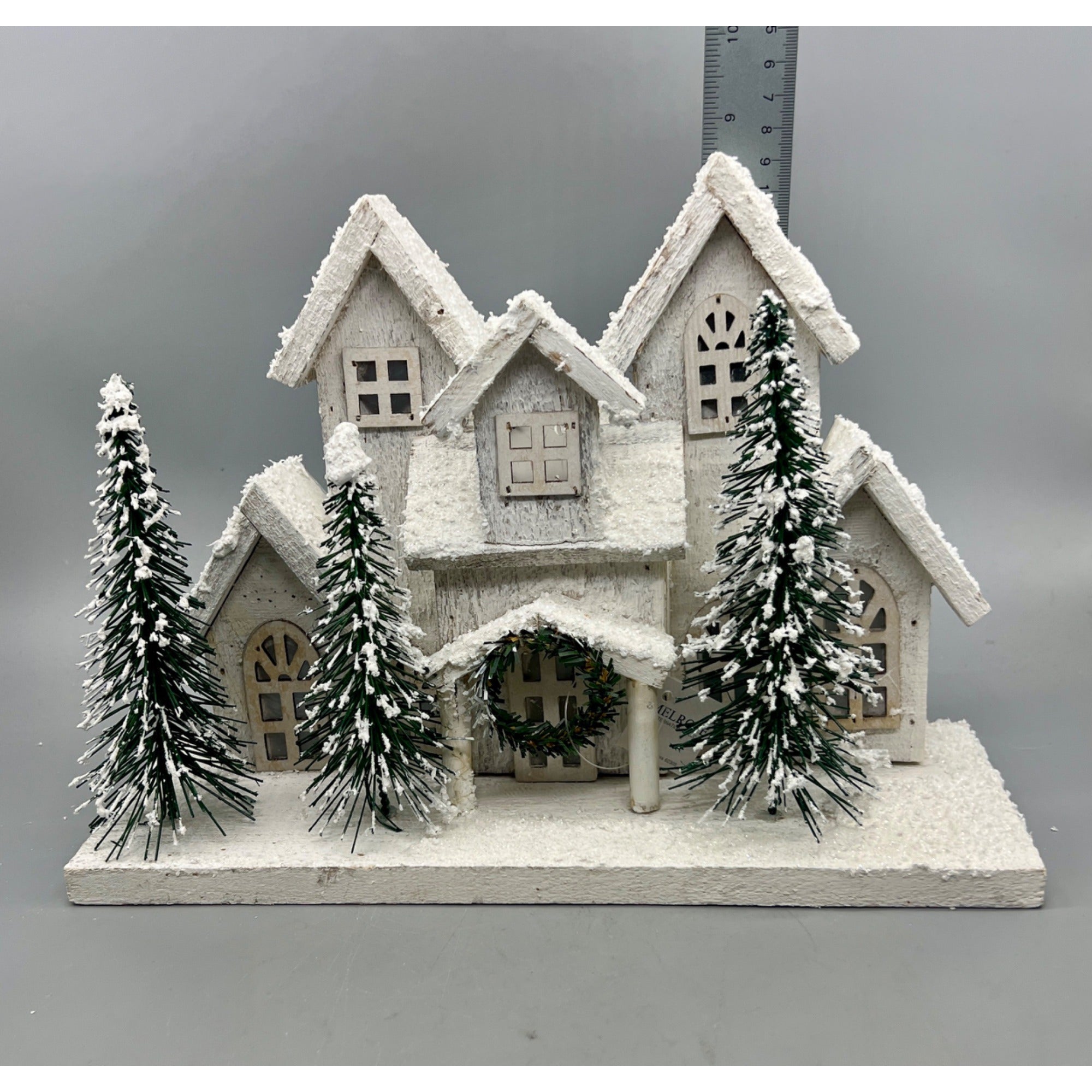Hand Decorated Rustic Lighted Snowy Christmas Village House with LED Lights,
