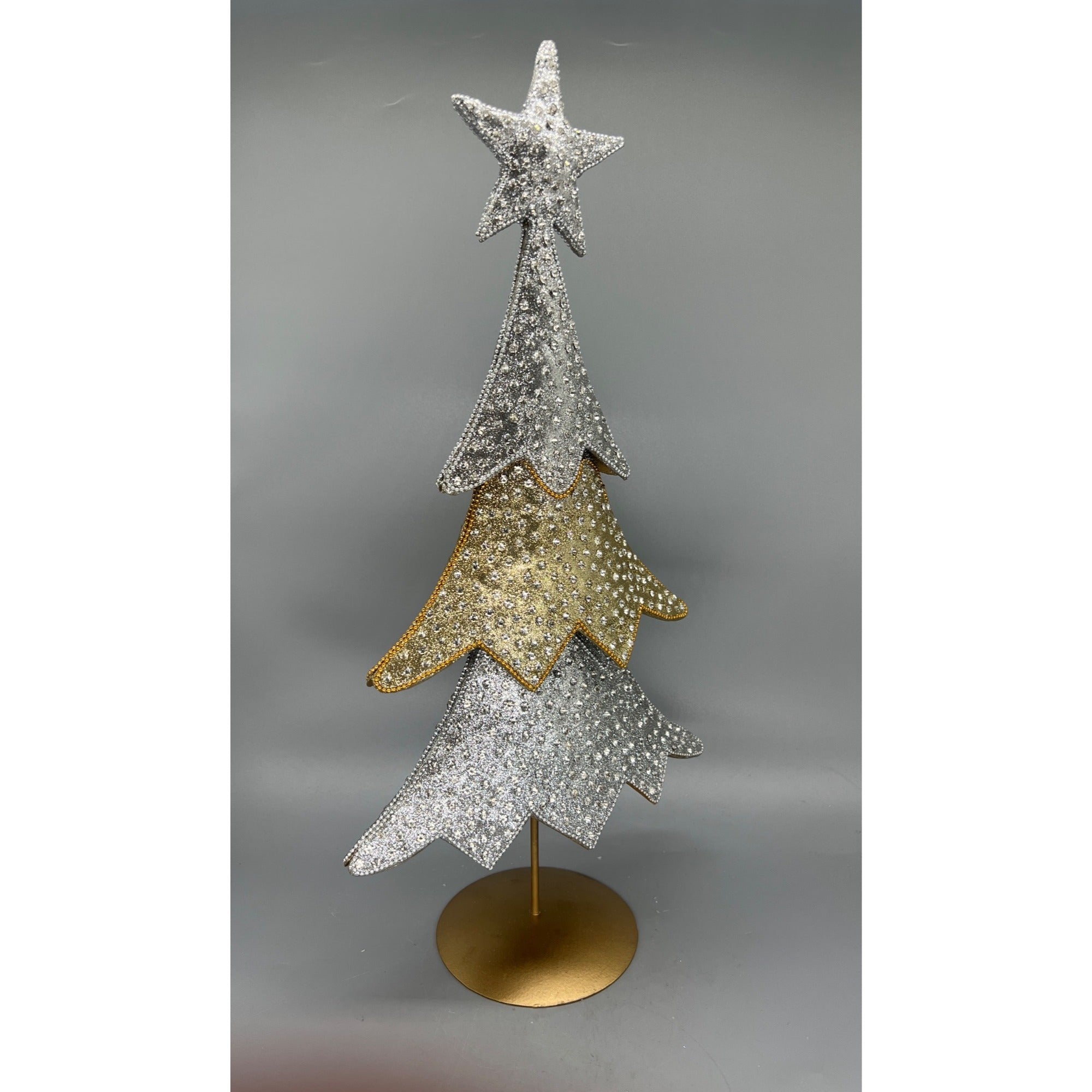 Set of 2 Metallic Silver & Gold Christmas Tree Centerpieces - 16" & 18.5" Tabletop Decor