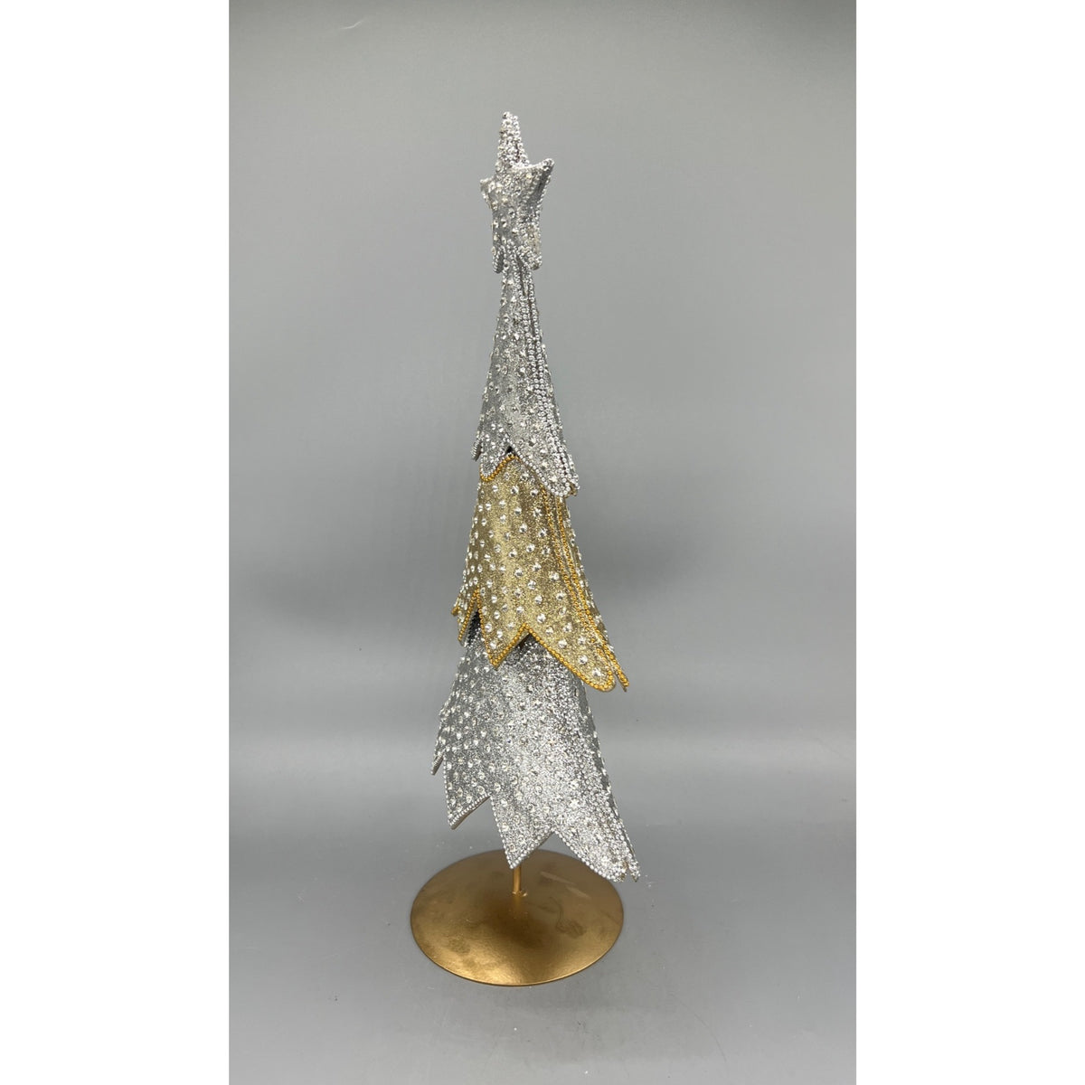Set of 2 Metallic Silver & Gold Christmas Tree Centerpieces - 16" & 18.5" Tabletop Decor