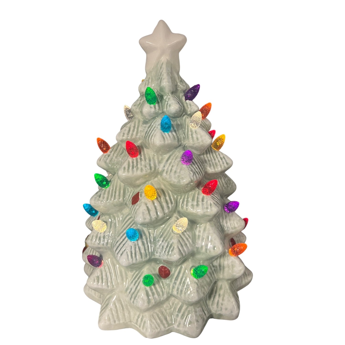 Ceramic Light-Up Christmas Tree With Dog Figurine 8" Tall Multicolor Lights Festive Holiday Decoration