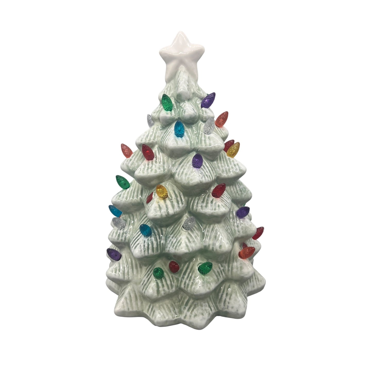 Ceramic Light-Up Christmas Tree With Dog Figurine 8" Tall Multicolor Lights Festive Holiday Decoration