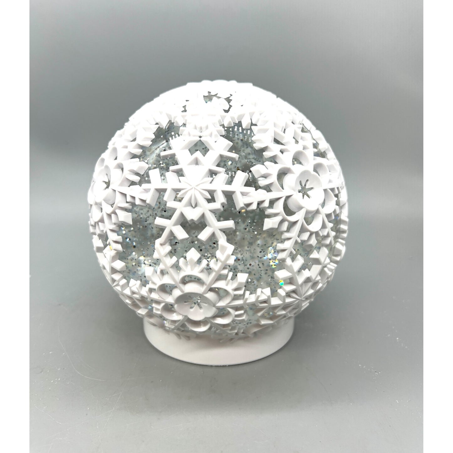 White Acrylic LED Spinning Water Globe With Church Scene & Snowflake Design 6.5”