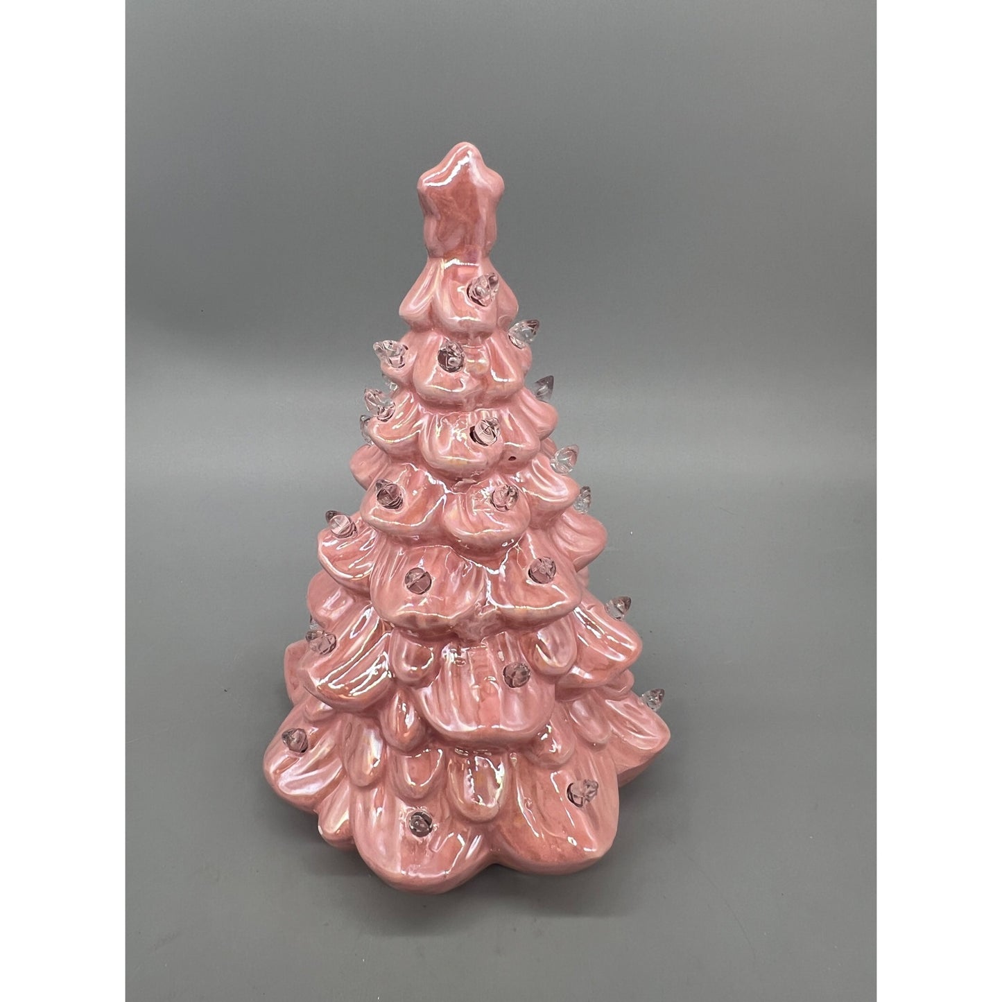 Vintage-Inspired 8" Pink Ceramic Christmas Tree With LED Lights & Clear Bulbs Battery Operated