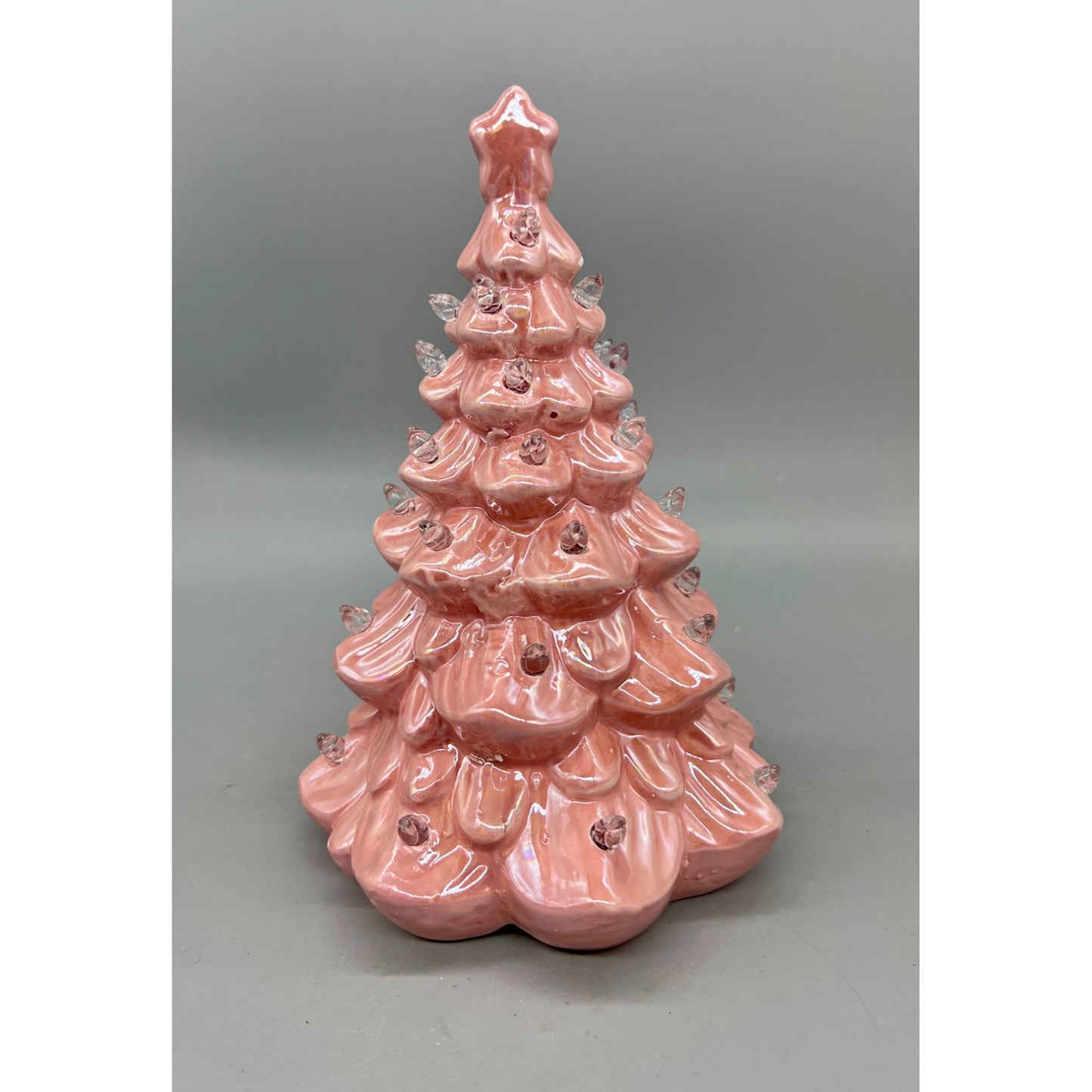 Vintage-Inspired 8" Pink Ceramic Christmas Tree With LED Lights & Clear Bulbs Battery Operated