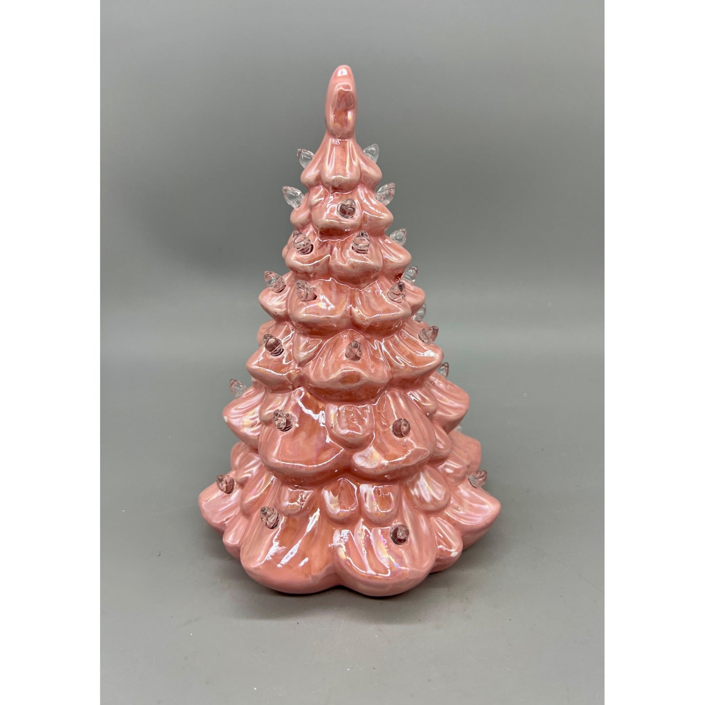 Vintage-Inspired 8" Pink Ceramic Christmas Tree With LED Lights & Clear Bulbs Battery Operated