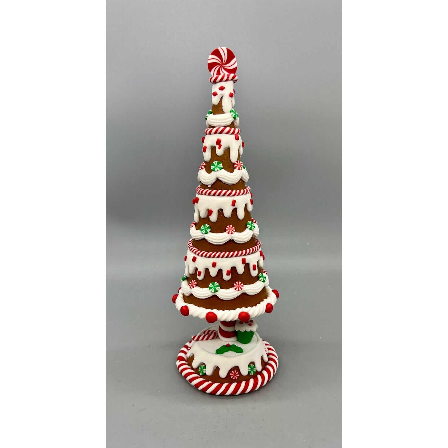 Handcrafted Gingerbread Tree Tabletop Decoration - 11" Tall - Candy Cane & Peppermint Design - Holiday Centerpiece