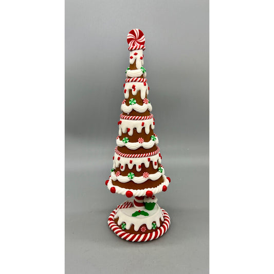 Handcrafted Gingerbread Tree Tabletop Decoration - 11" Tall - Candy Cane & Peppermint Design - Holiday Centerpiece