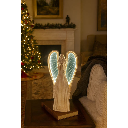 Praying Angel Figurine With LED Infinity Light Wings 15.5" H USB Cord Included Elegant Home Décor Accent