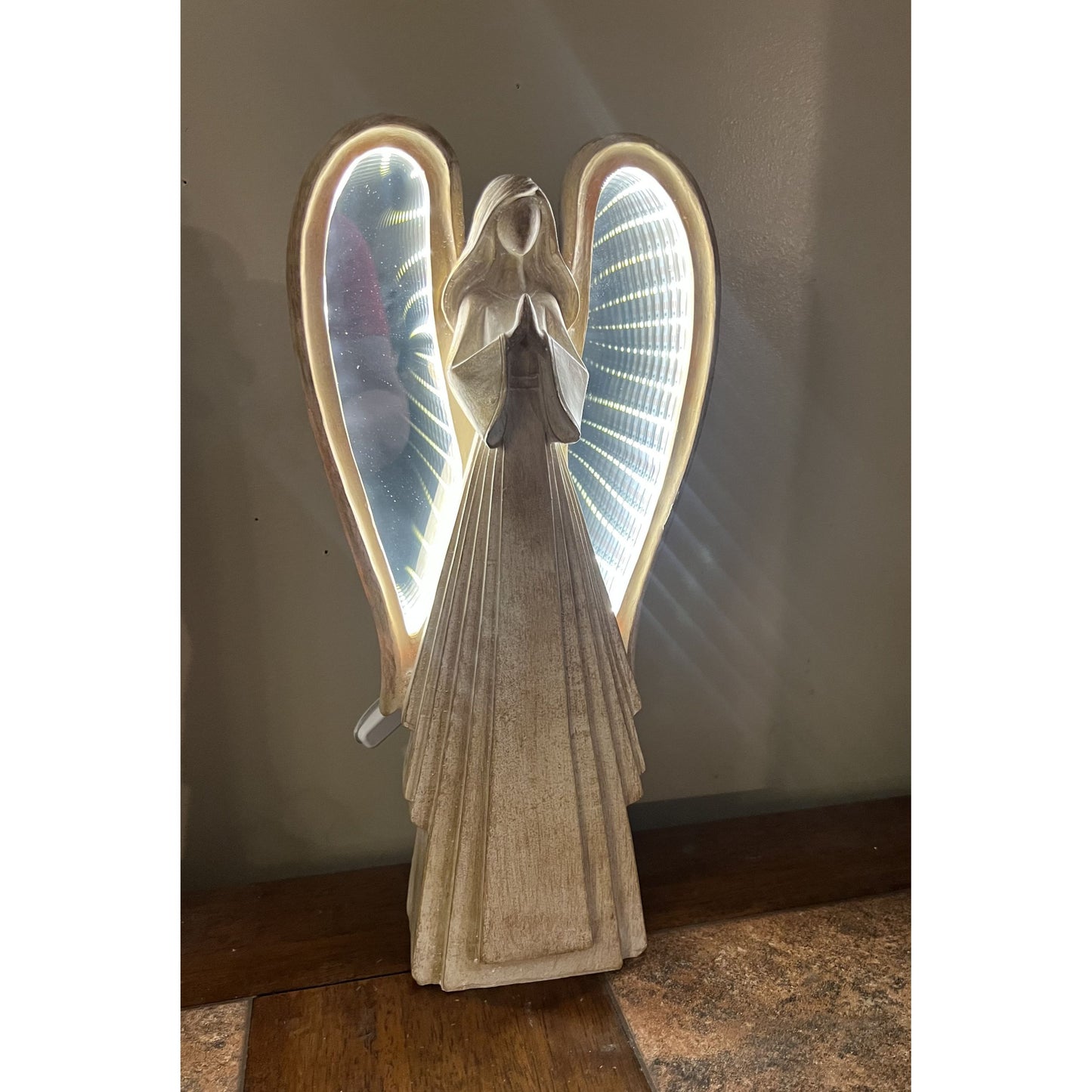 Praying Angel Figurine With LED Infinity Light Wings 15.5" H USB Cord Included Elegant Home Décor Accent