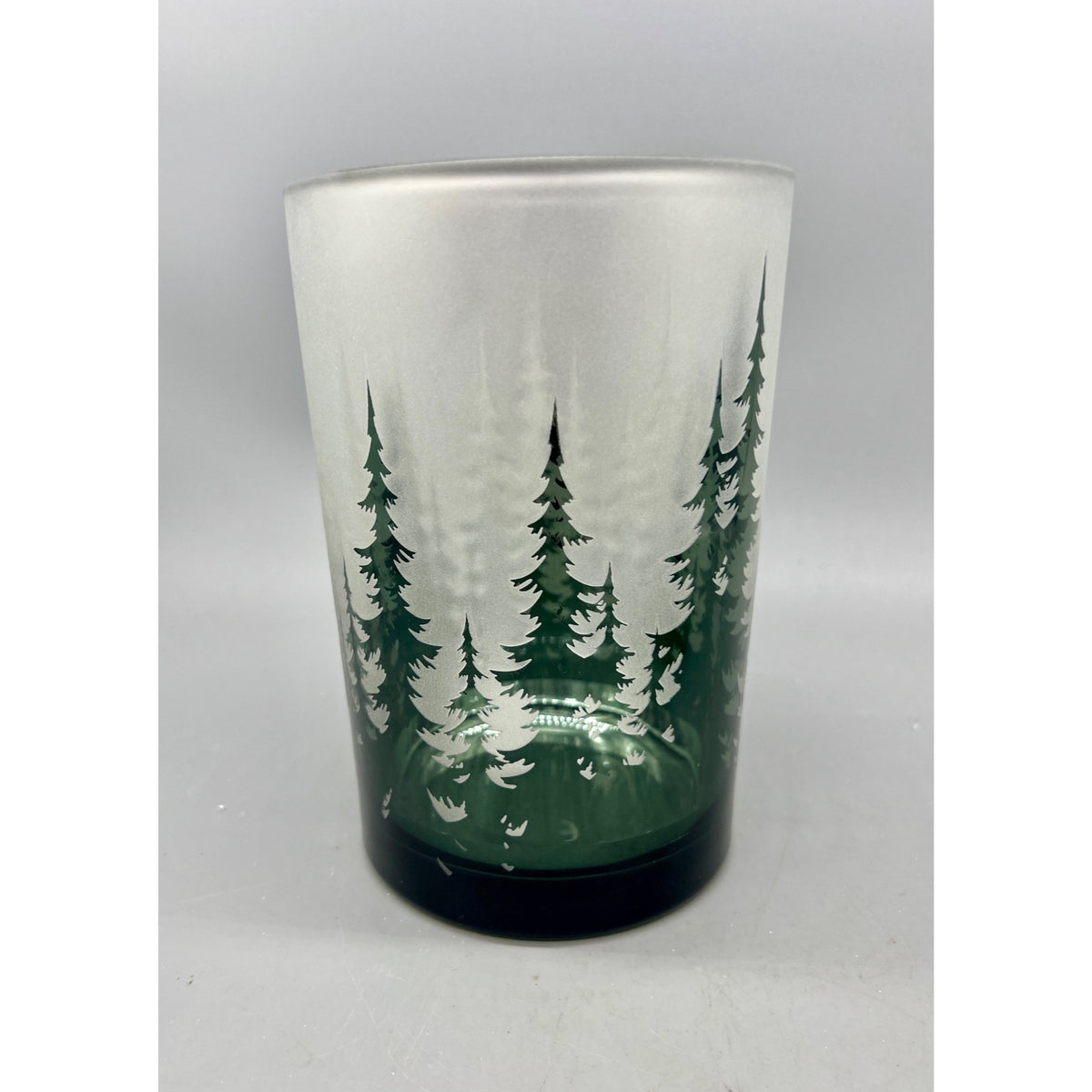 Frosted Forest Glass Candle Holder Set, 5” & 7” Hand Finished Mercury Glass Votive Holders, Winter Woodland Christmas Decor, Set of 2