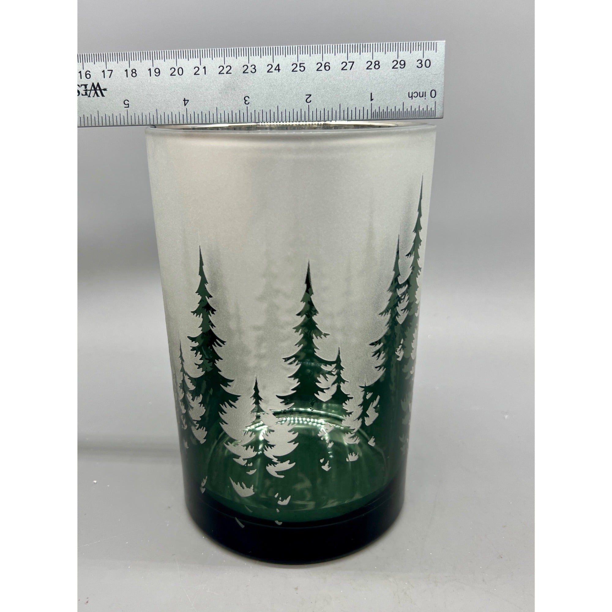 Frosted Forest Glass Candle Holder Set, 5” & 7” Hand Finished Mercury Glass Votive Holders, Winter Woodland Christmas Decor, Set of 2