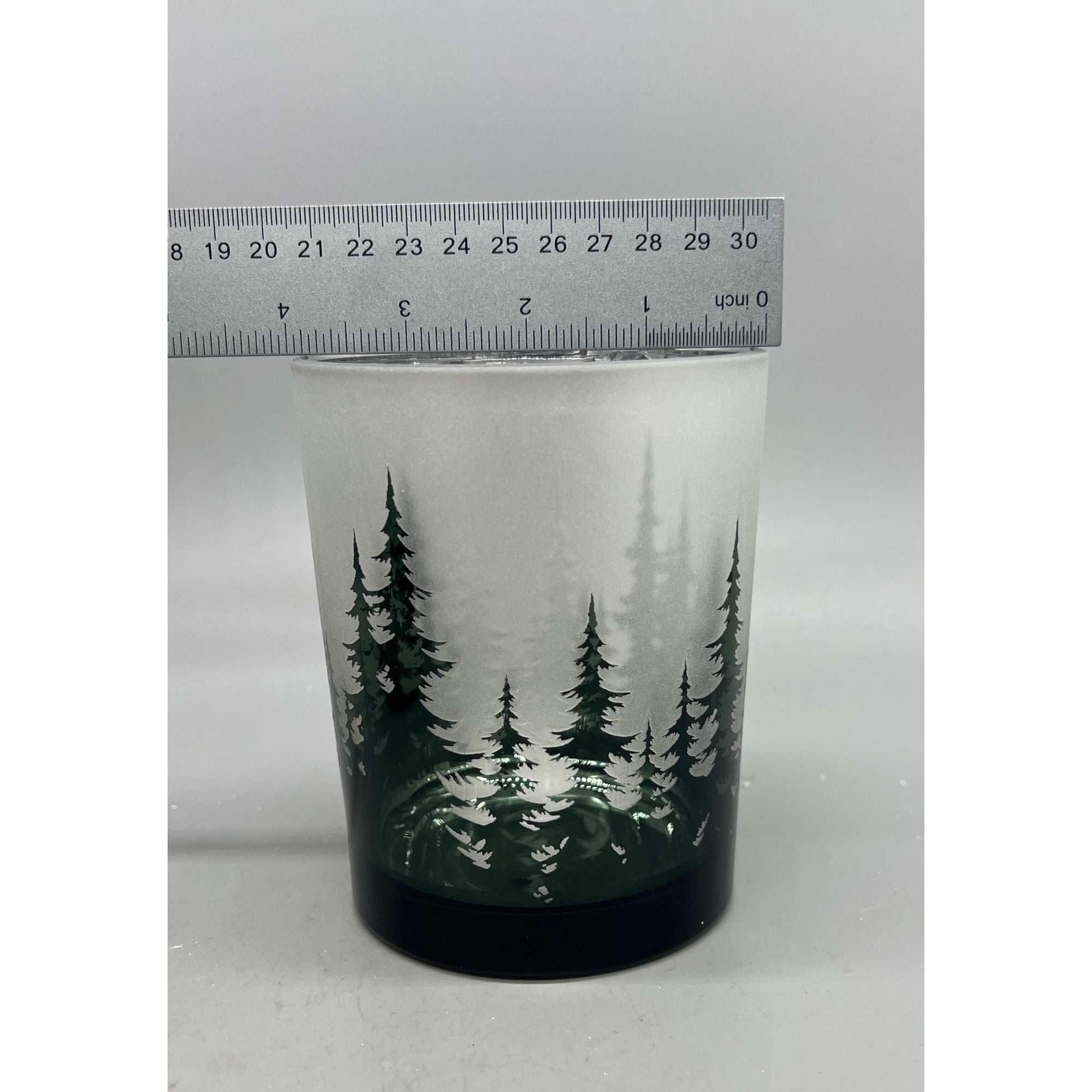 Frosted Forest Glass Candle Holder Set, 5” & 7” Hand Finished Mercury Glass Votive Holders, Winter Woodland Christmas Decor, Set of 2