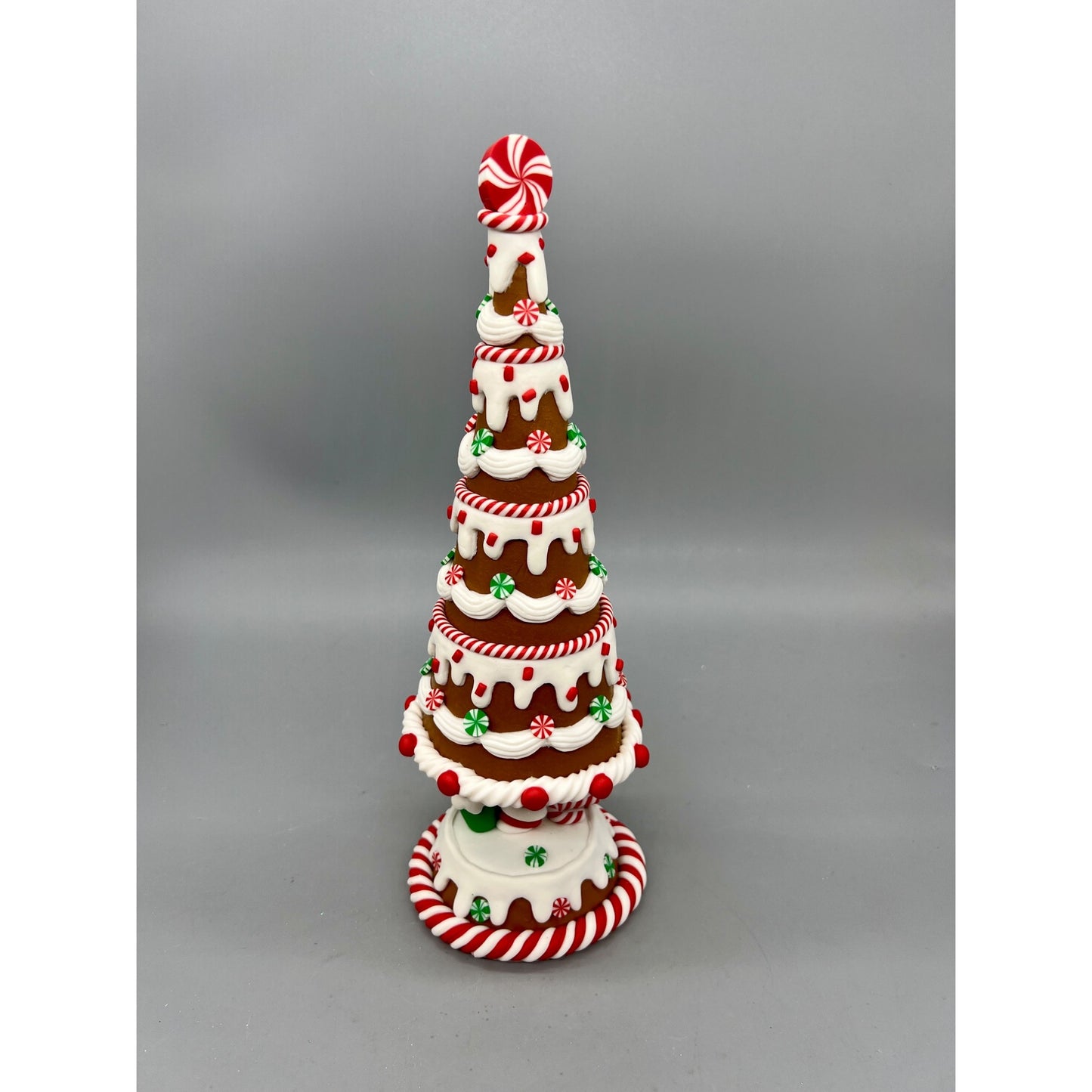 Handcrafted Gingerbread Tree Tabletop Decoration - 11" Tall - Candy Cane & Peppermint Design - Holiday Centerpiece