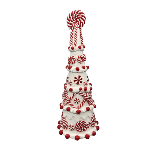 Hand Decorated Candy Cane-Inspired Glitter Christmas Tree Decoration 10.75" With Peppermint Swirl Topper