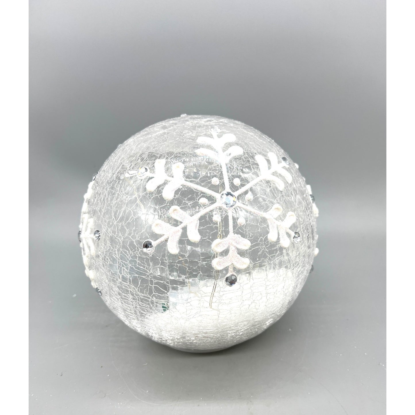 Crackle Glass Snowflake Globe LED Light 6.5" Decorative Frosted Winter Accent