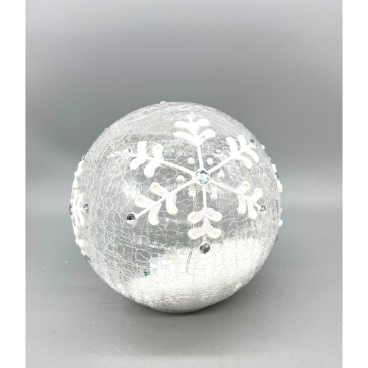 Crackle Glass Snowflake Globe LED Light 6.5" Decorative Frosted Winter Accent
