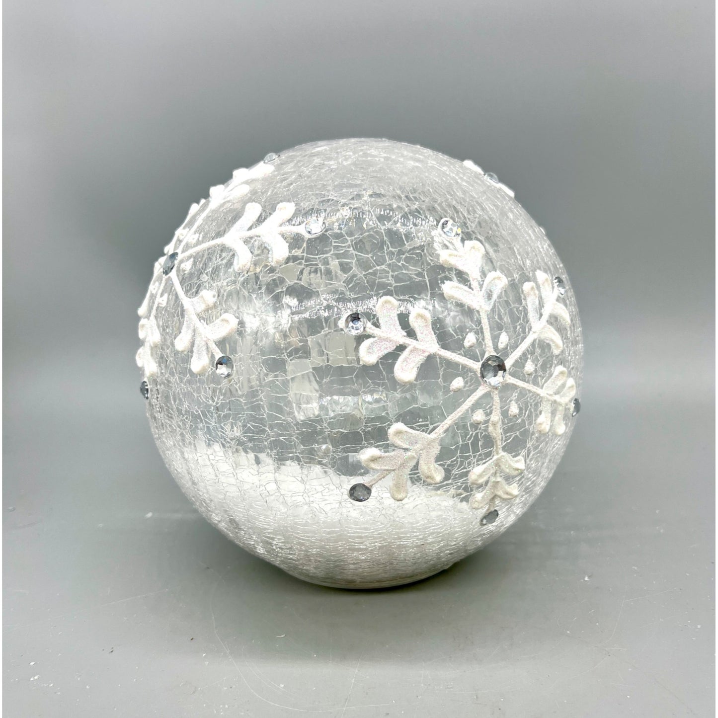 Crackle Glass Snowflake Globe LED Light 6.5" Decorative Frosted Winter Accent