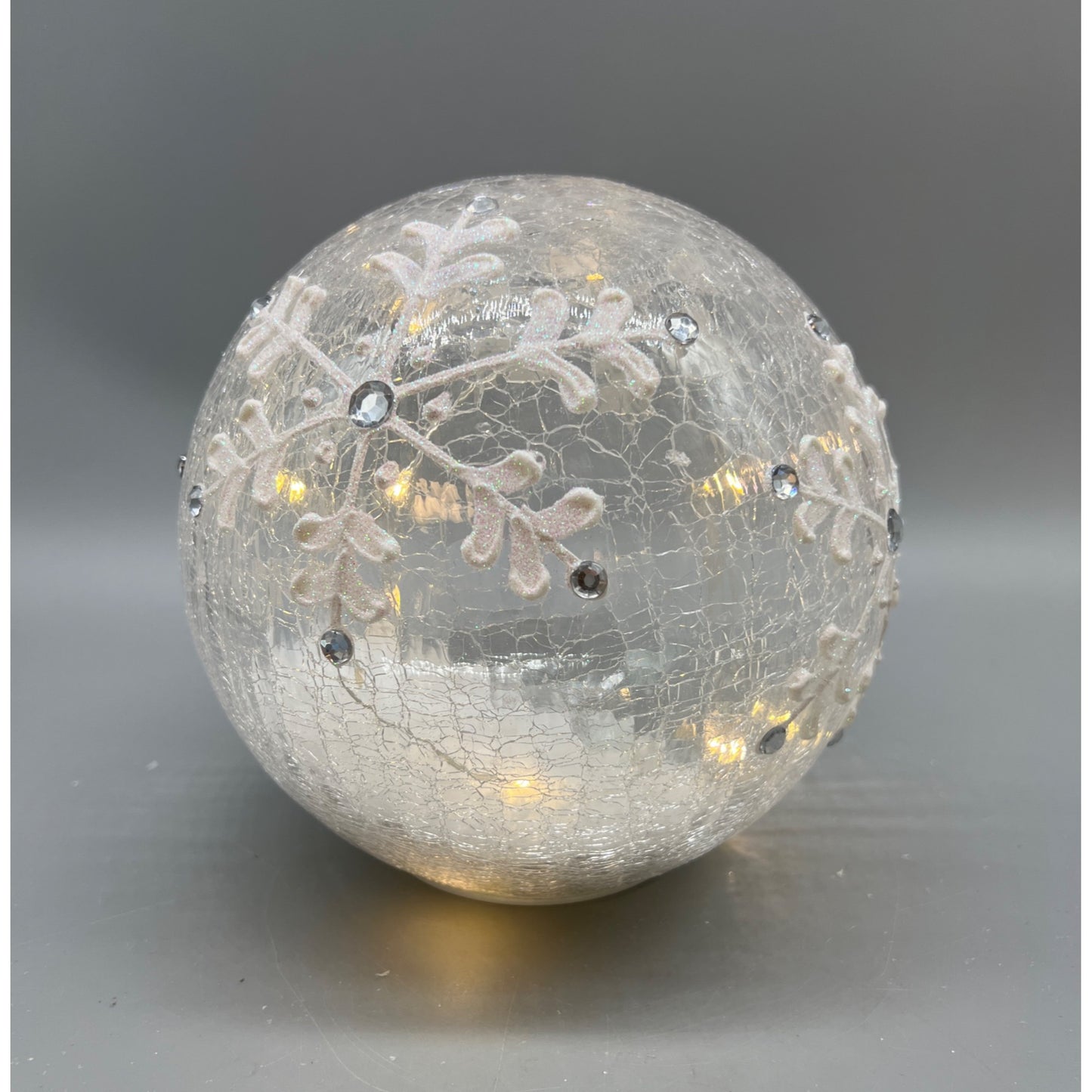 Crackle Glass Snowflake Globe LED Light 6.5" Decorative Frosted Winter Accent