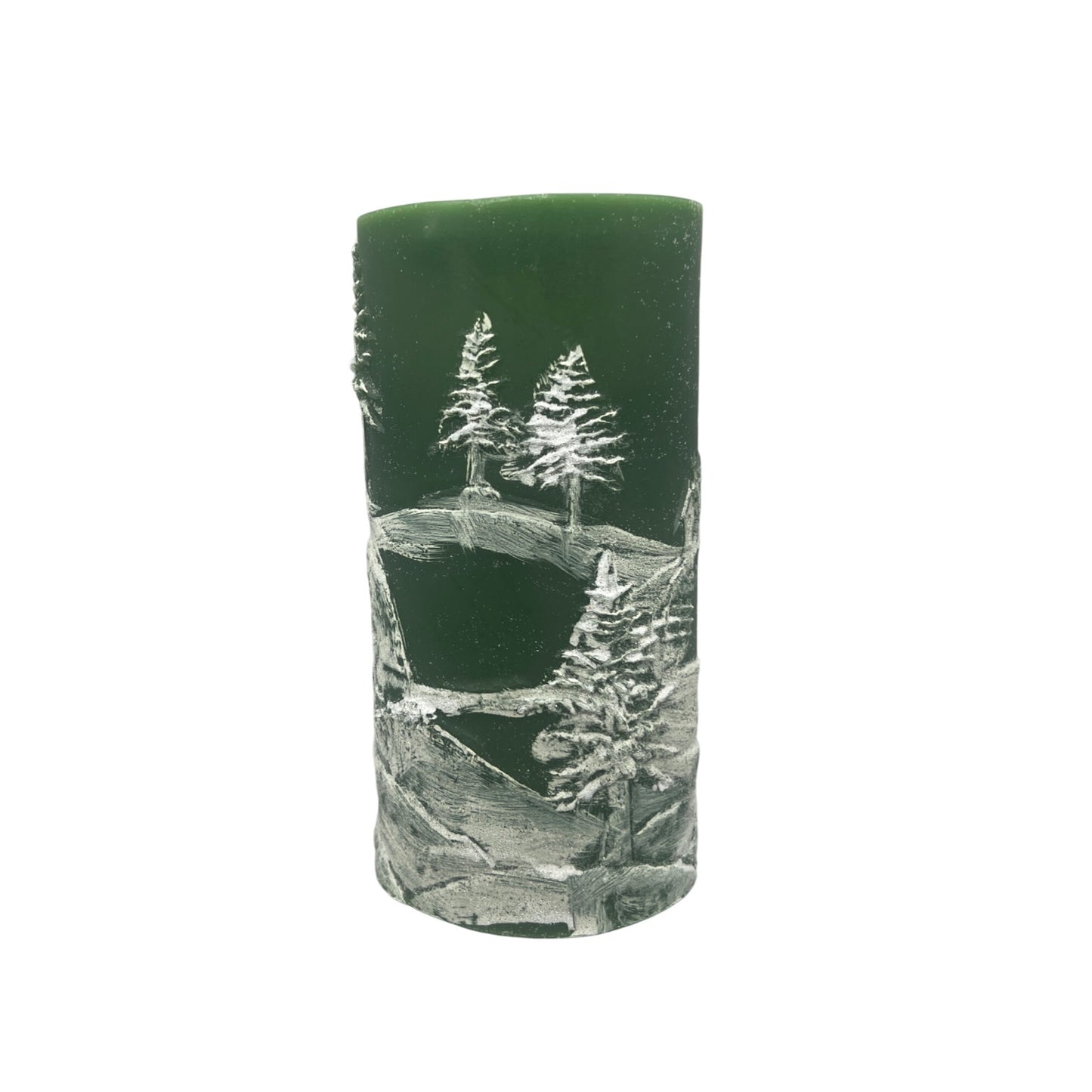 Green 8" Carved Deer & House Scene Fountain Candle