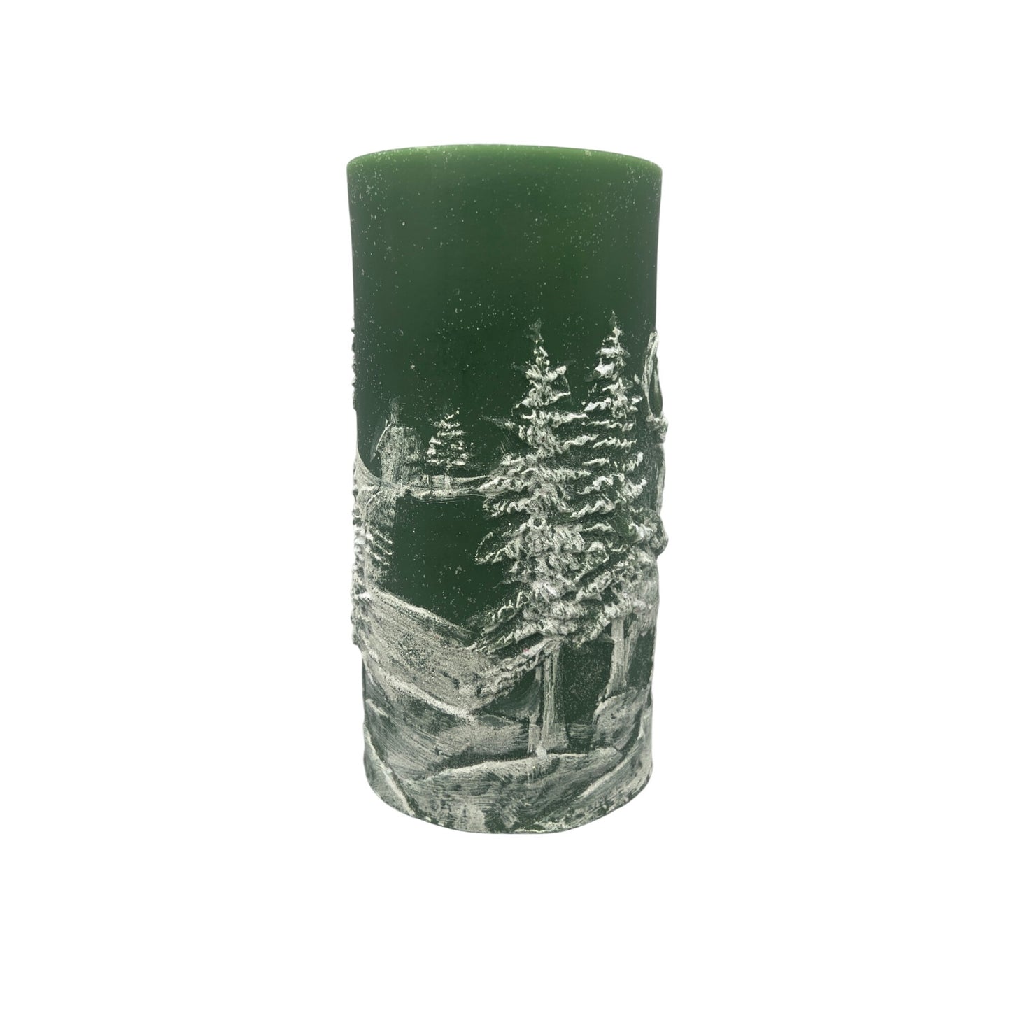 Green 8" Carved Deer & House Scene Fountain Candle