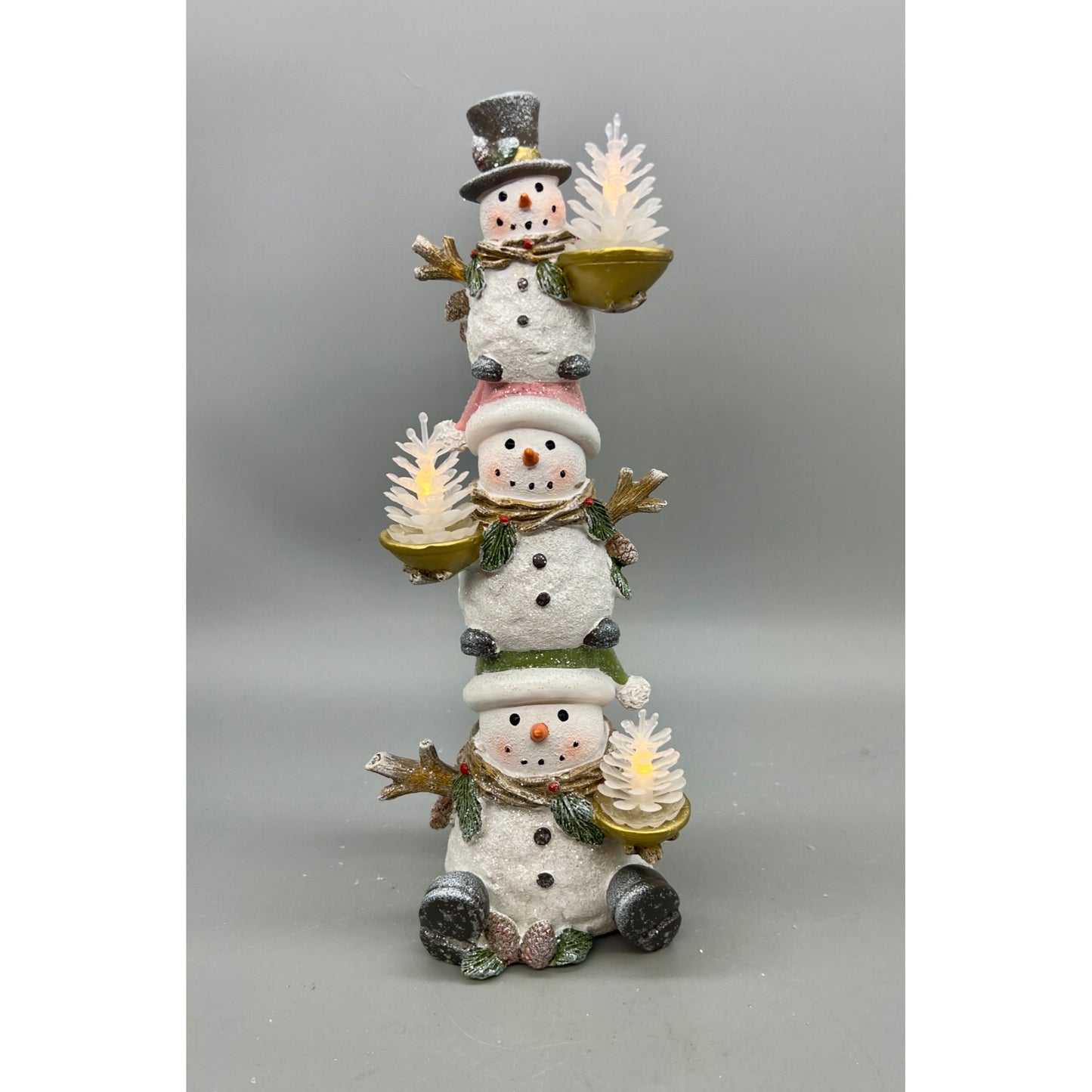 Stacked Snowman Lighted Holiday Decoration  12" Tall  Requires Hand Decorated 2 AAA Batter