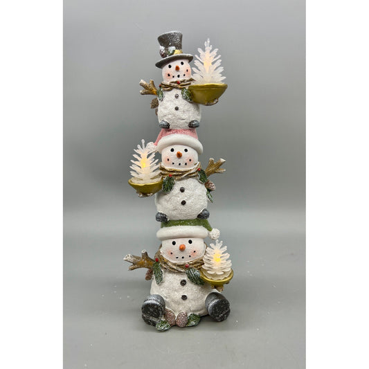Stacked Snowman Lighted Holiday Decoration  12" Tall  Requires Hand Decorated 2 AAA Batter