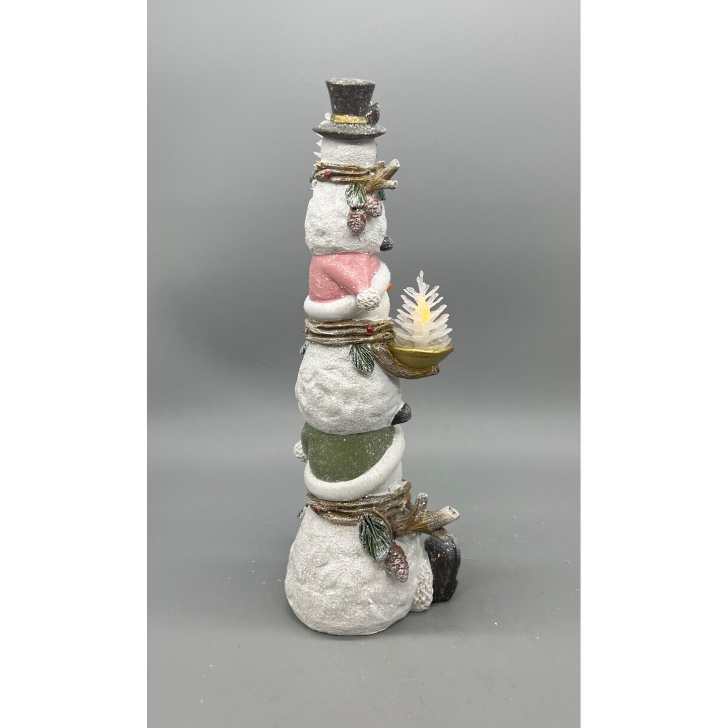 Stacked Snowman Lighted Holiday Decoration  12" Tall  Requires Hand Decorated 2 AAA Batter