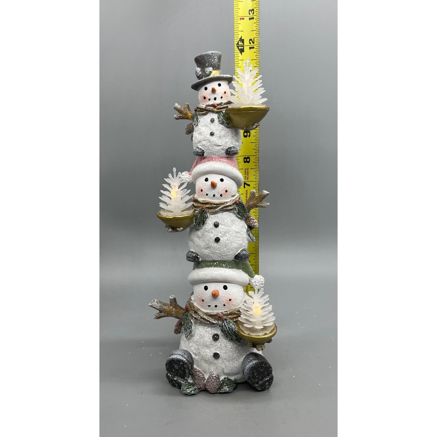 Stacked Snowman Lighted Holiday Decoration  12" Tall  Requires Hand Decorated 2 AAA Batter